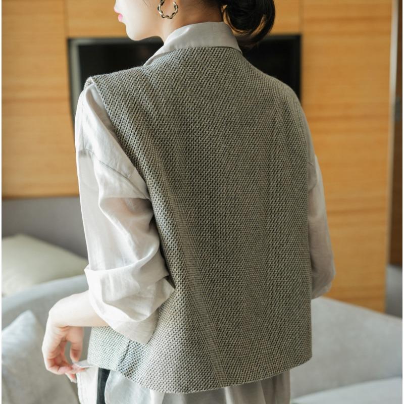 Chaleco de Traje Perfumado Pequeño para Mujer en Primavera y Otoño Chaqueta Corta Francés Sin Mangas Chaleco con Clip de Caballo