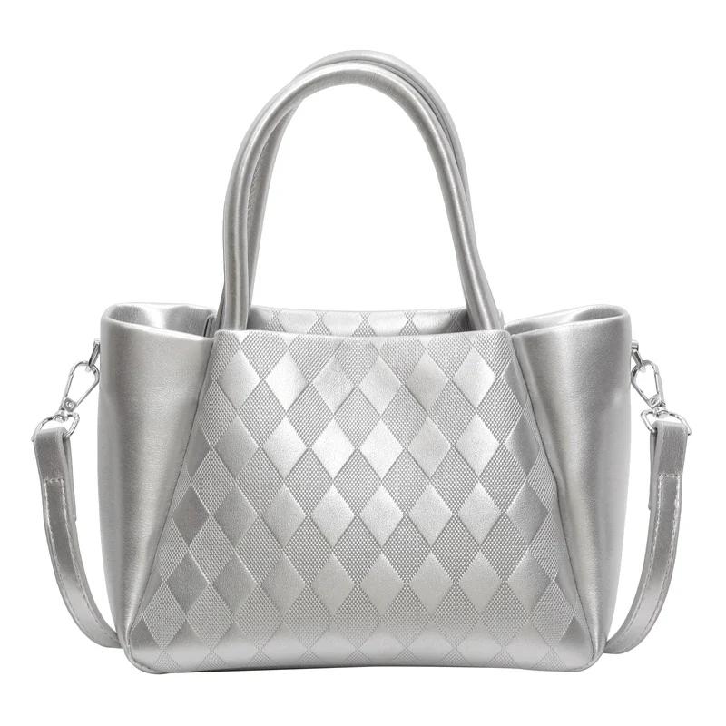 Bolsas de ombro elegantes e estilosas de plutônio sólido com zíper quadrado e treliça de diamante, quentes e da moda