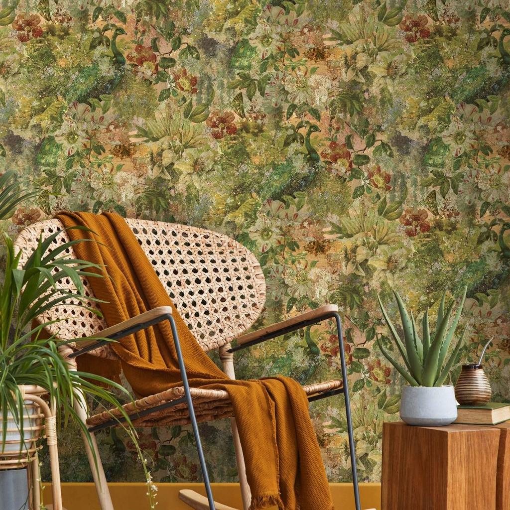 Holden DÃ©cor Outside In Vintage Peacock Textured Wallpaper