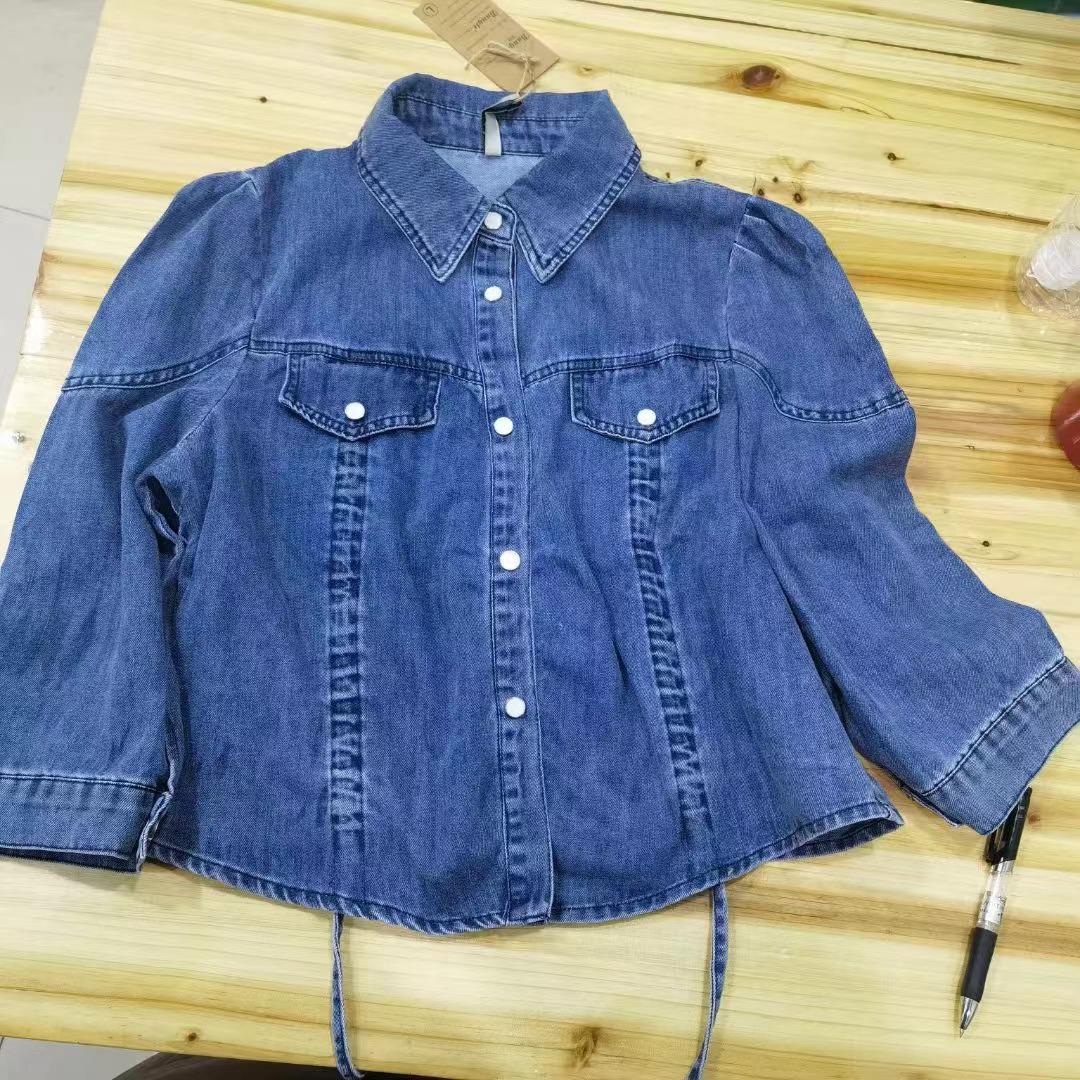 

Women s Spring Style Versatile Denim Jacket with Pleated Drawstring and Lapel Design Medium