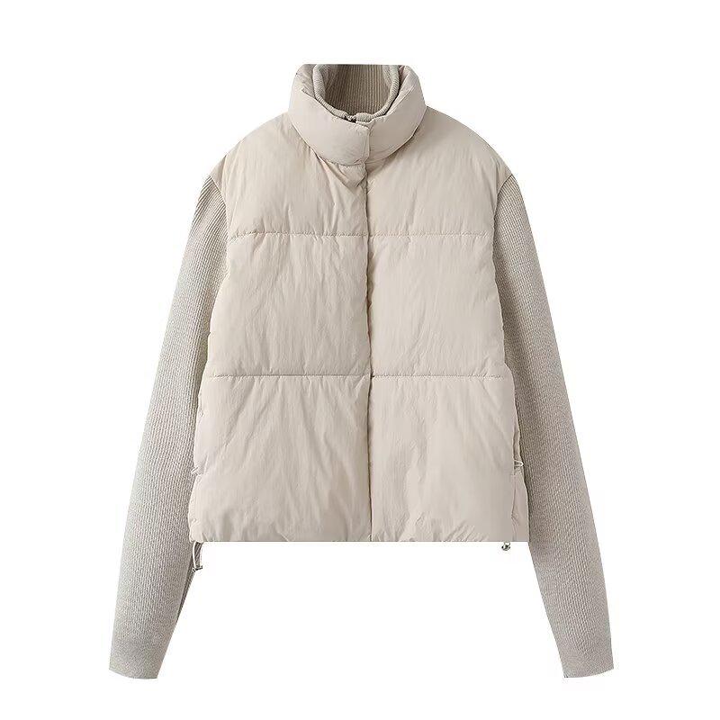 

Зимняя женская куртка в европейском и американском стиле, пэчворк, длинный рукав, на хлопковой подкладке Small