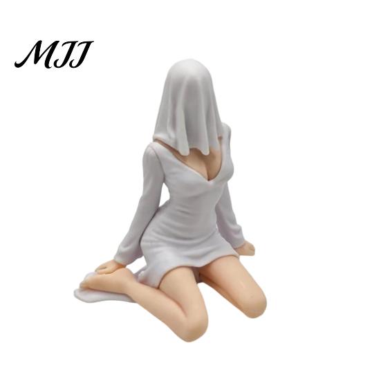 Decorative Seated Figurine Ghost Girl Hooded Sculpture, Ethereal Mysterious Statue, Gothic Whimsical Garden Ornament Queen Character Robe for