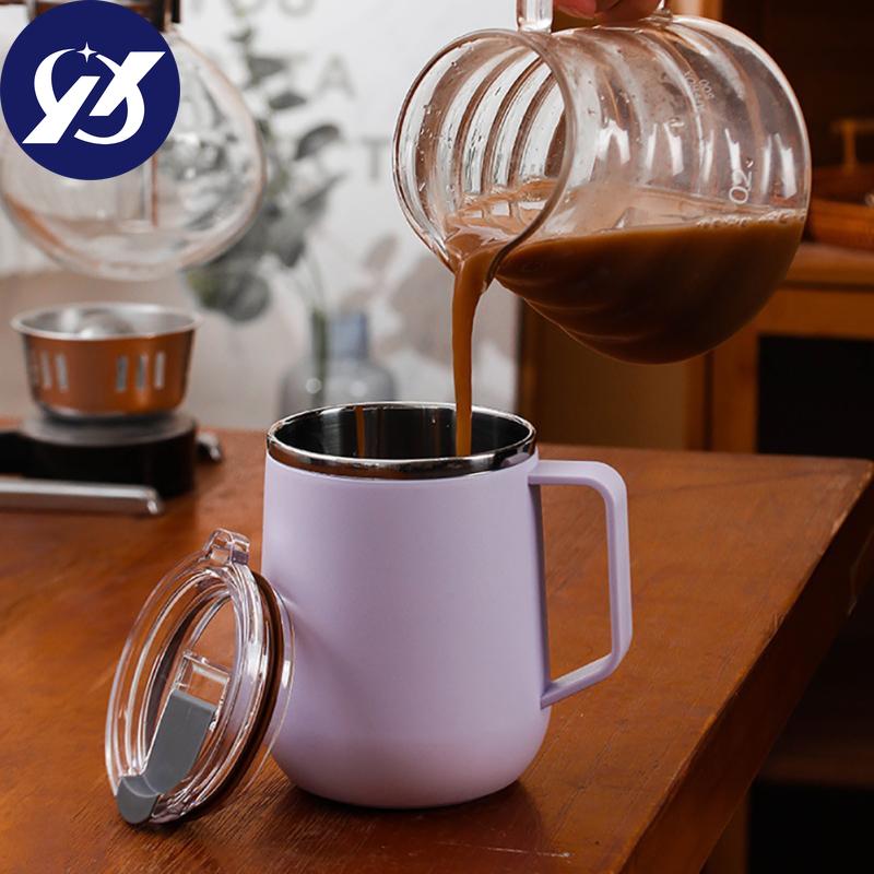 Travel Coffee Mug, Water Cups With Flip Lid, Handle, Double Layer Vacuum, Stainless Steel Travel