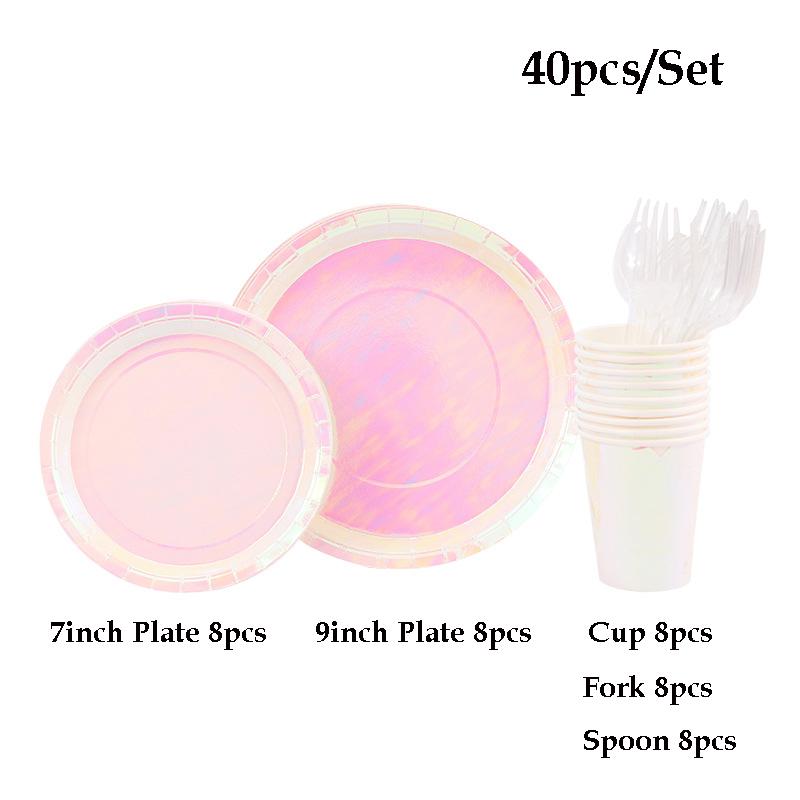 

40 шт./компл. розовая блестящая одноразовая праздничная посуда в форме лебедя бумажная тарелка для дня рождения, свадьбы, вечеринки, украшения