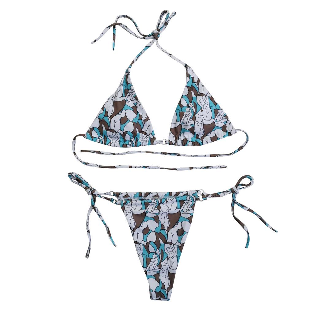 Women Sexy Print Bandage Swimsuit 2 Piece Bathing Suit Bikini Set Split Swimsuit
