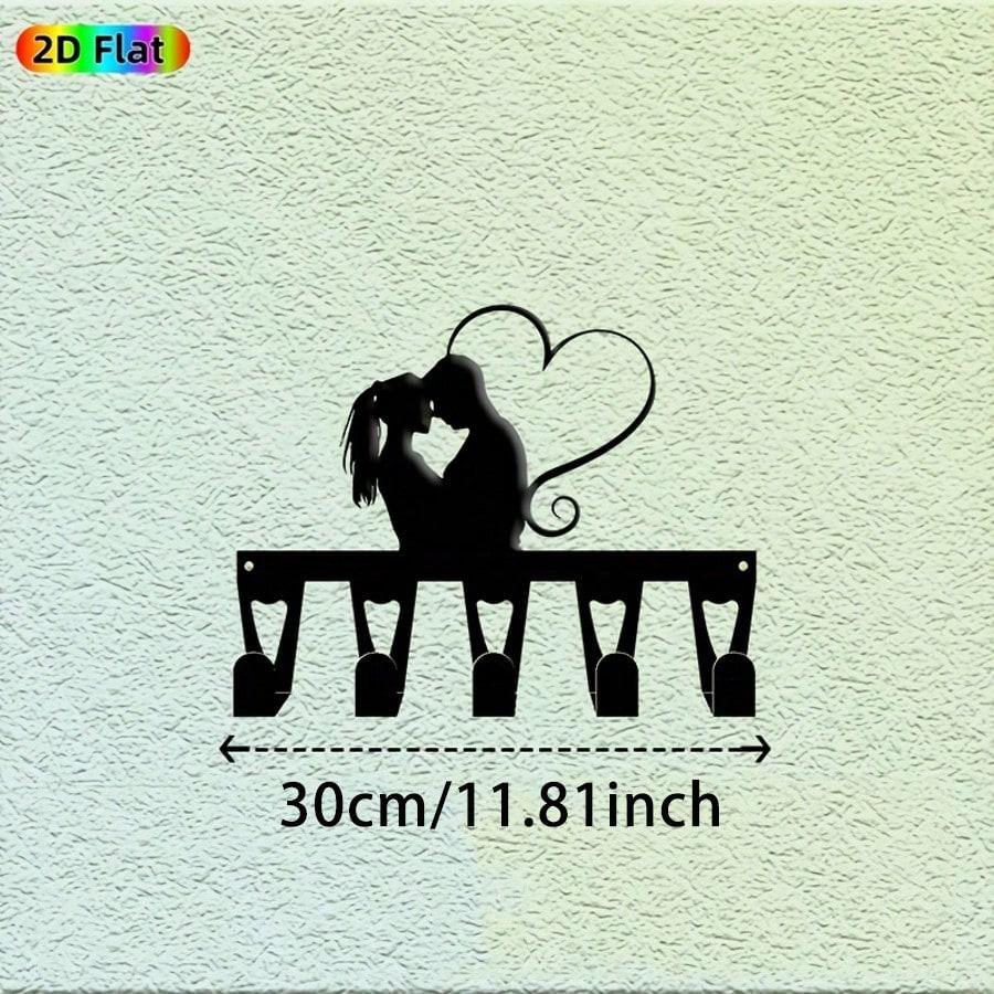 Romantic Heart Shaped Key Holder Wall Decor with 5 Hooks for Home Entryway