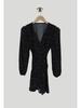 Women's Petite French Polka Dot V-Neck Long-Sleeve Belted Dress - Short Skirt for Spring & Autumn.