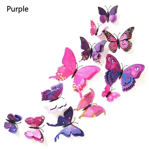 12Pcs 3D Double layer Butterfly Wall Sticker on the wall for Home Decor DIY Butterflies Fridge Magnet stickers Room Decoration