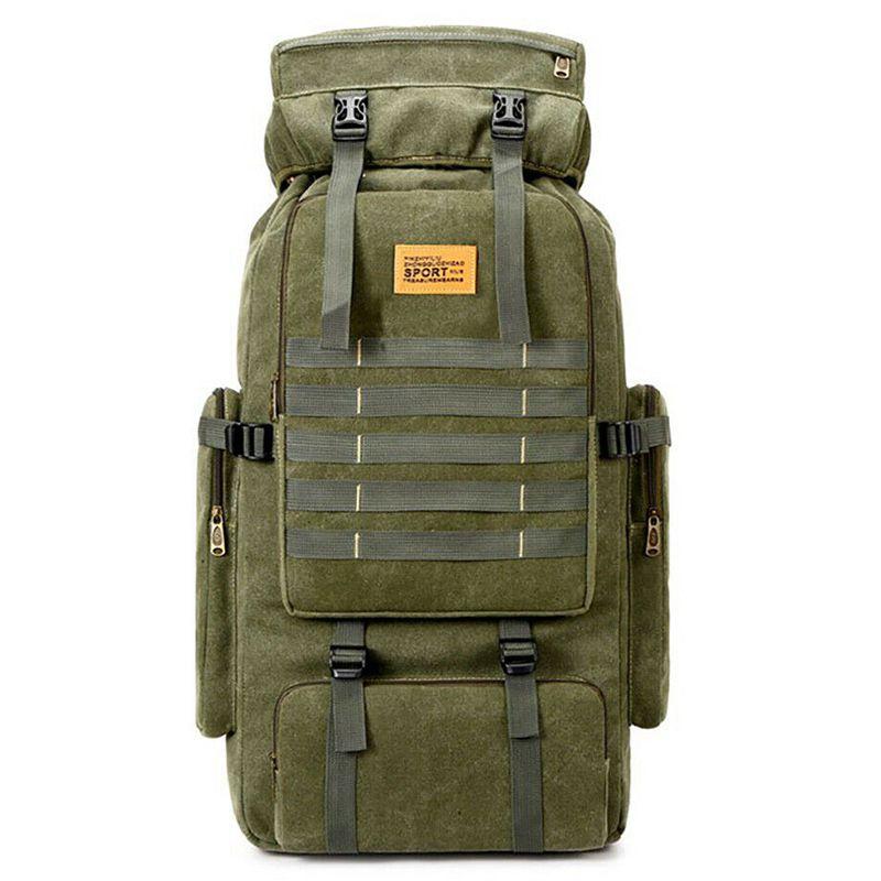 

80l Outdoor Military Camping Hiking Trekking Canvas Backpack With Breathable Mesh Shoulder Straps And Large Capacity армия зеленый