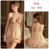 Clear soft yarn lace splicing plus chest pad deep V temptation suspender nightdress robe loungewear set