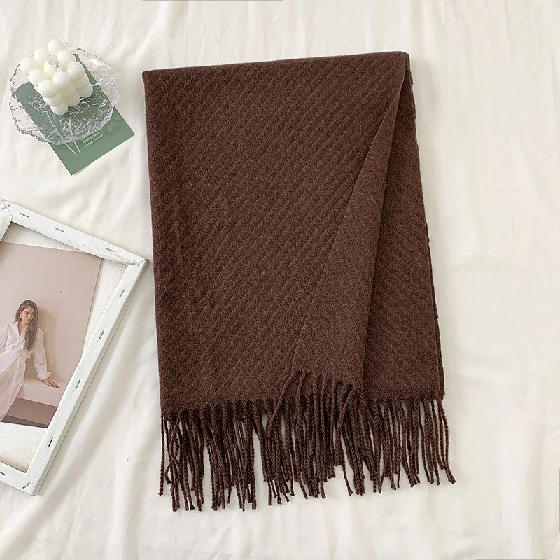 

New Autumn and Winter Wool Scarf for Women Versatile Solid Color Scarf Thickened Warm Shawl Simple Tassel Red Scarf Above 175cm