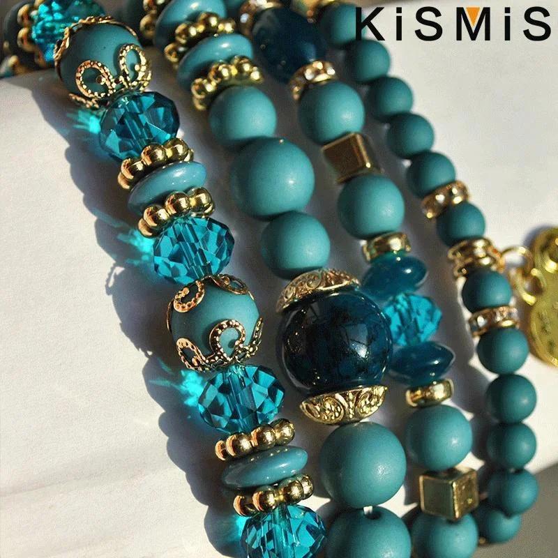 Boho Crystal Bead Bracelets for Women Elastic Heart Letter Bangles Wristband Yoga Jewelry Gift Set 4Pcs