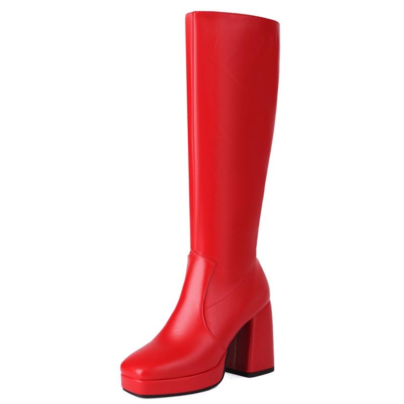 

Сапоги на платформе до колена женские сексуальные квадратные блочные каблуки на молнии осень-зима длинные сапоги красные черные белые туфли для вечеринок женские водонепроницаемые 39 красный