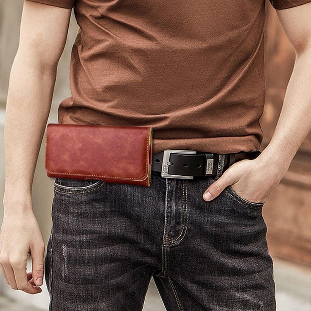 PU Leather Universal Phone Pouch Sewing Process Mobile Phone Holder  Man Belt Clip