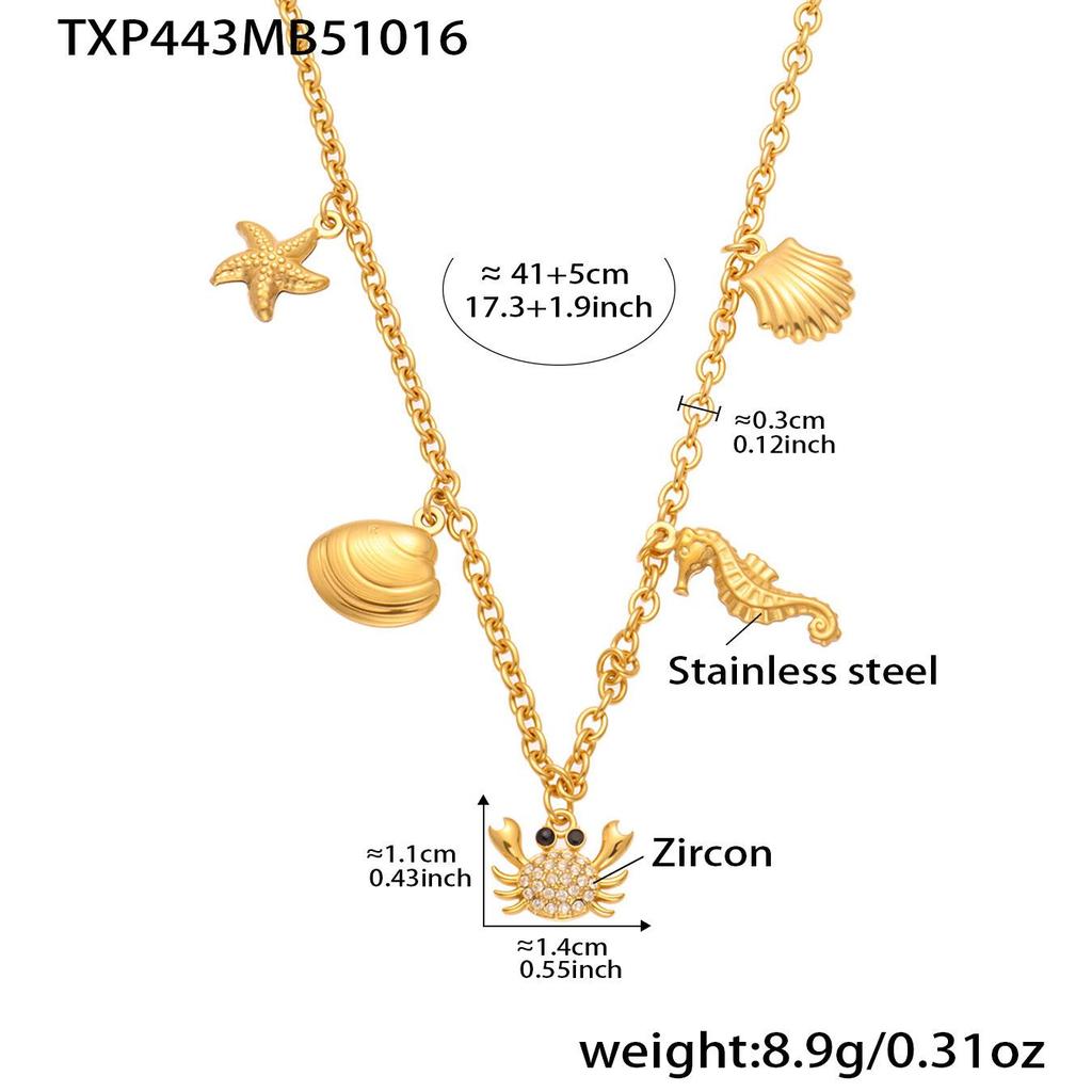 Oumeka Ocean Stainless Steel Zircon Crab Seashell Necklace & Bracelet Set