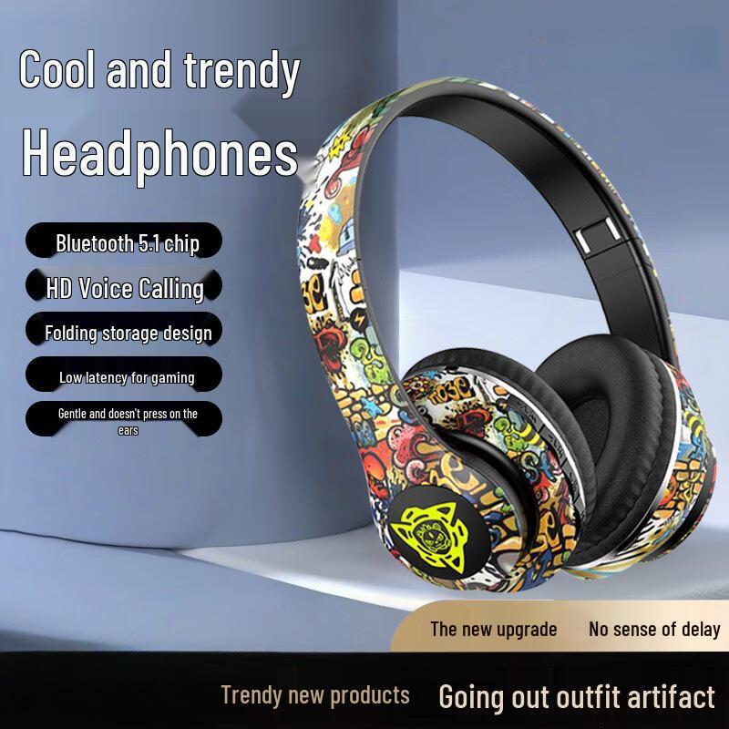 Head-Mounted Bluetooth Graffiti Earphones: Luminous Sports True Wireless Earbuds with Super Long Battery Life P35