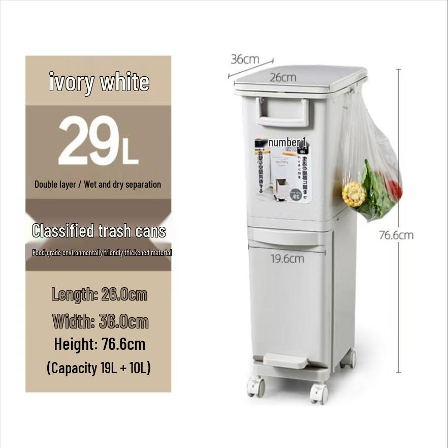Kitchen Waste Bin with Wet/Dry Separation - Sealed, Portable, and Sanitary Trash Can