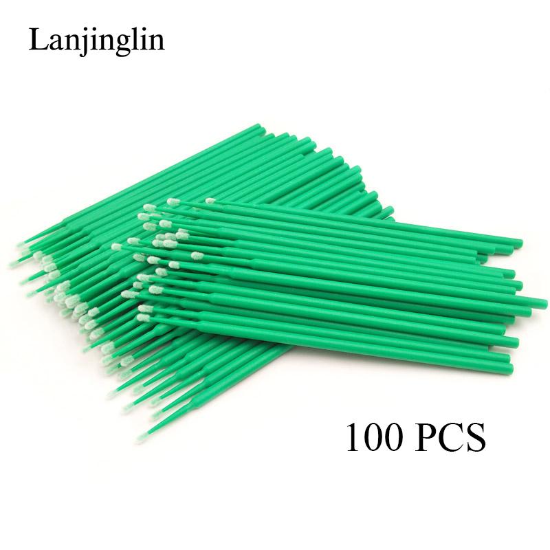 Lanjinglin 100/200pcs Micro Brushes Cotton Swab Eyelash Extension Eye Lash Glue Cleaning Brushes Applicator Sticks Makeup Tools