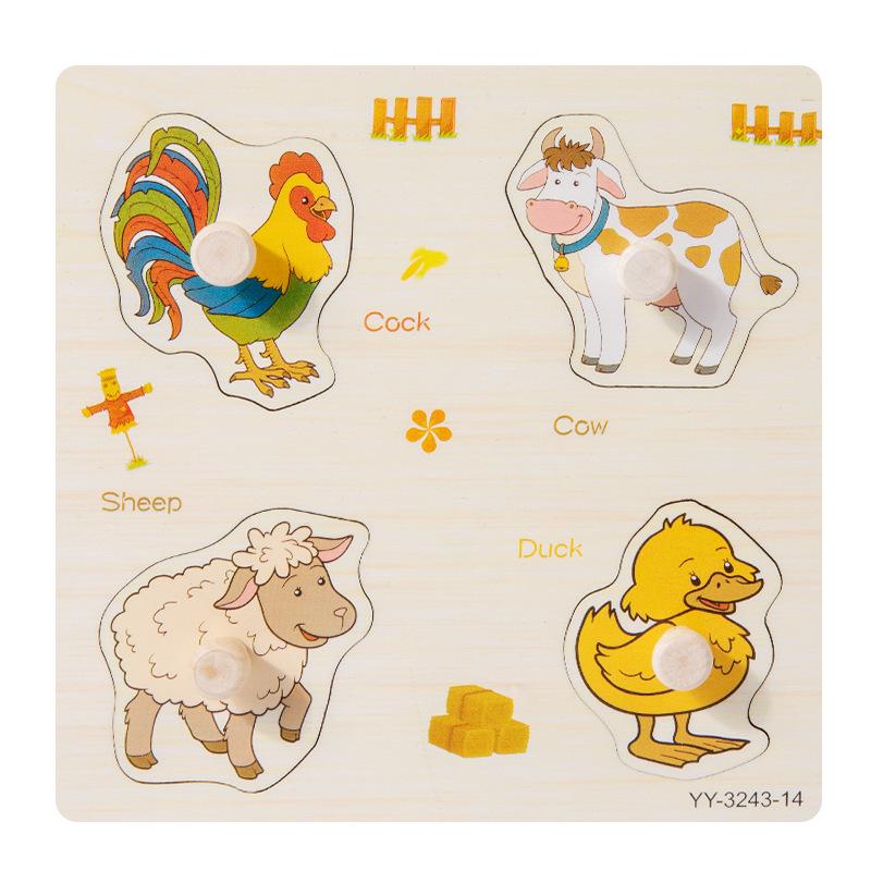 Wooden Toddler Puzzle Board: Fruit & Animal Inlay for Baby Grip and Early Education