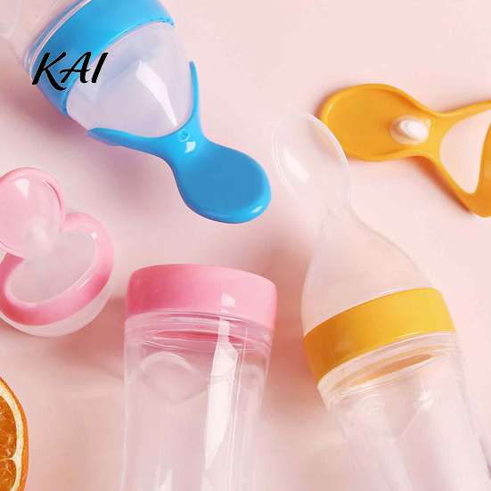 BPA Free Food Grade Silicone Baby Squeeze Spoon, Single-handed Rice Cereal Bottle with Feeder Flow Control, Easy Clean Dispensing Spoon