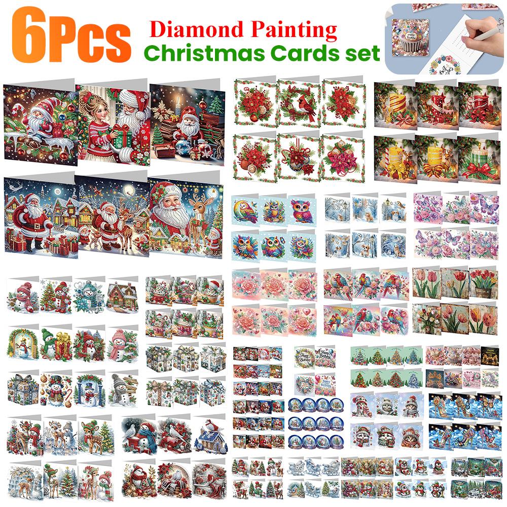6PCS New Christmas Cards Diamond Painting Greeting Cards 5D Diamond Embroidery Diamond Mosaic Set DIY Holiday Christmas Gift