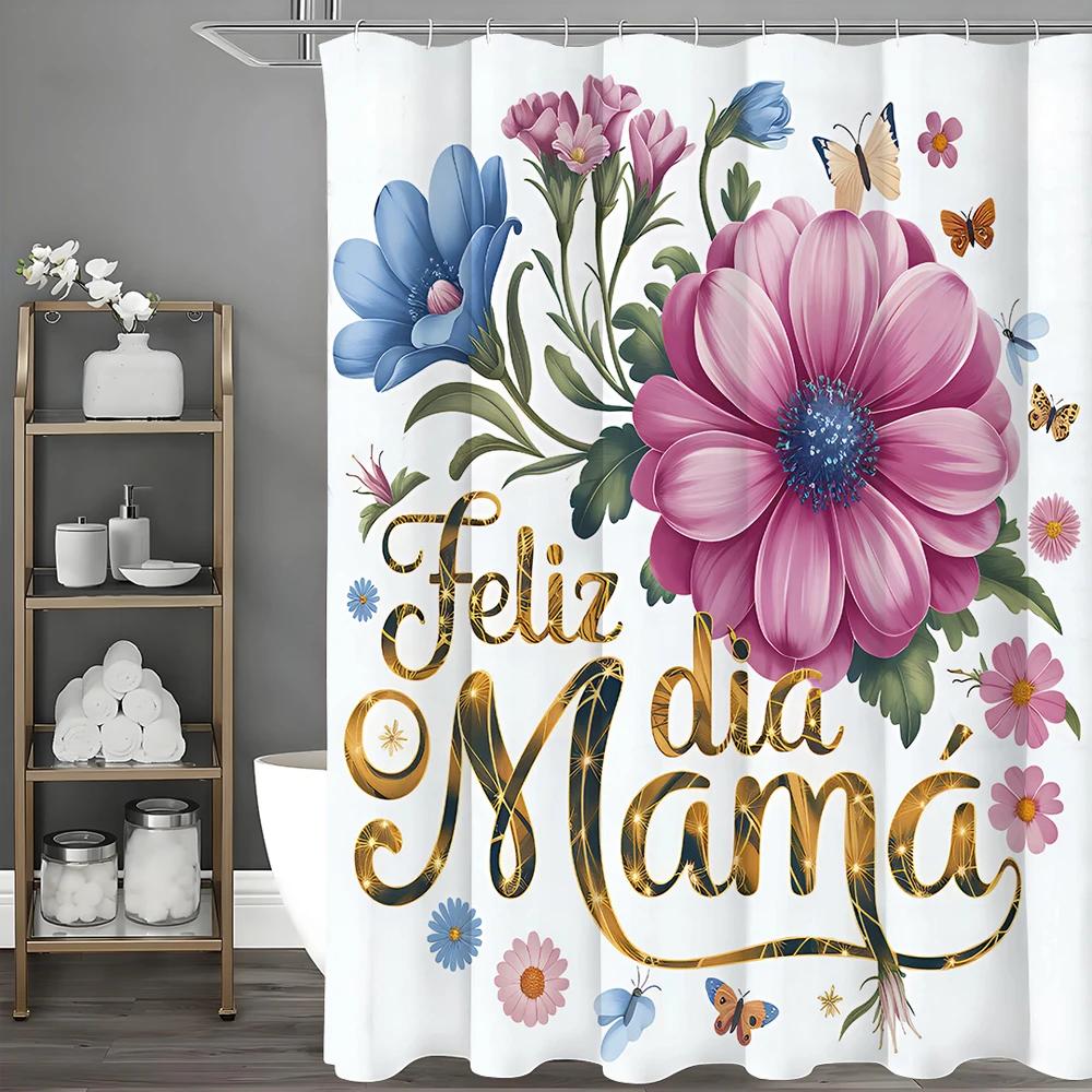 

Happy Mother S Day Colorful Floral Botanical Shower Curtain, Bathroom Decorative Shower Curtain, Waterproof Shower Curtain With W60H190(CM)-1 Pcs