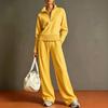 Conjunto de Dos Piezas de Punto para Mujer Suéter con Media Cremallera Manga Larga Cuello Plegable Pantalones de Pierna Ancha Conjunto para Estar en Casa