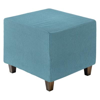 Square Jacquard Ottoman Slipcover with Elastic Stretch Footrest Stool Cover for Living Room Furniture Protector Large Bottom, (Dark Blue, Size)