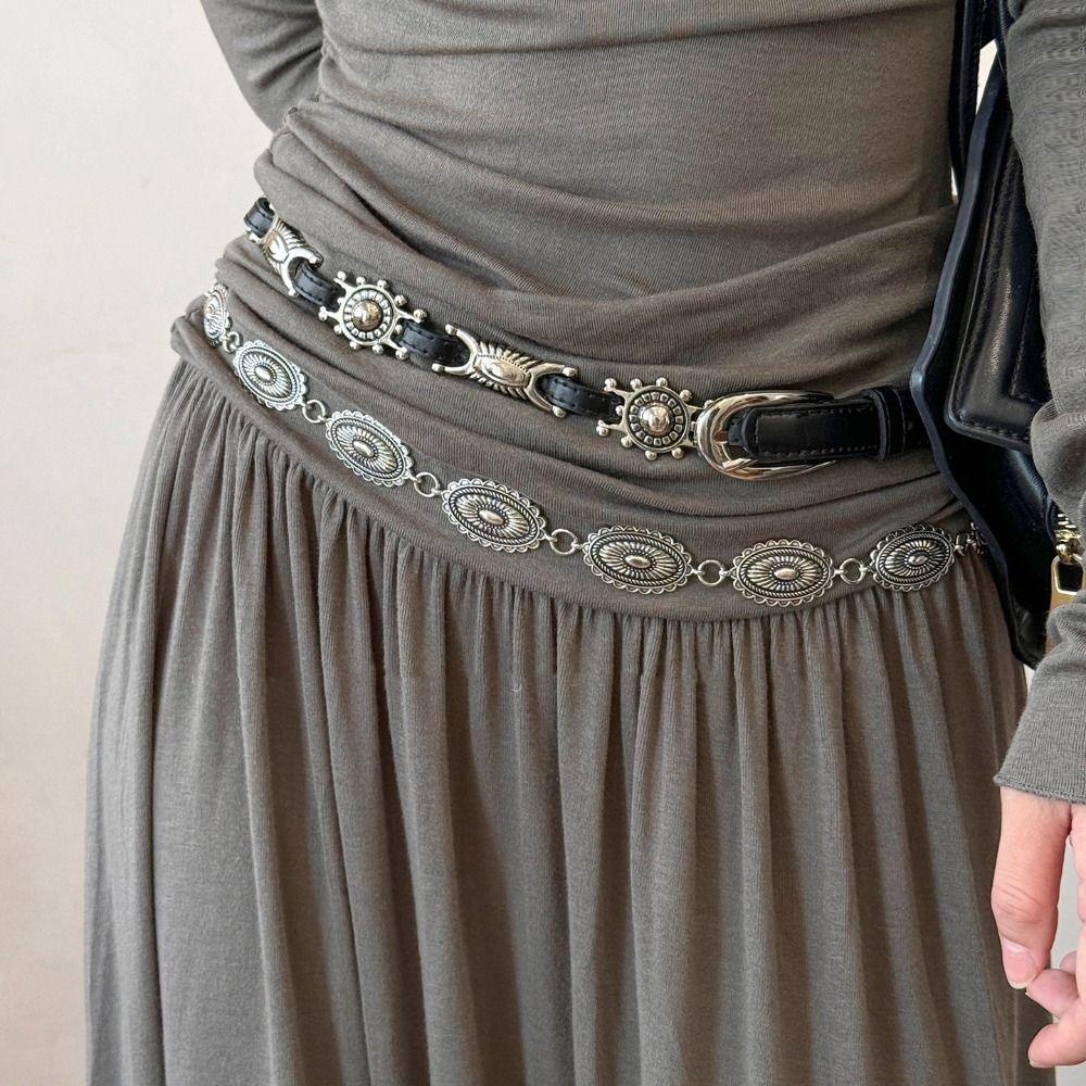 Y2K Bohemian Style Belts Thin Ethnic Style Waistband Punk Metal Carved Belts  Jeans Decorative