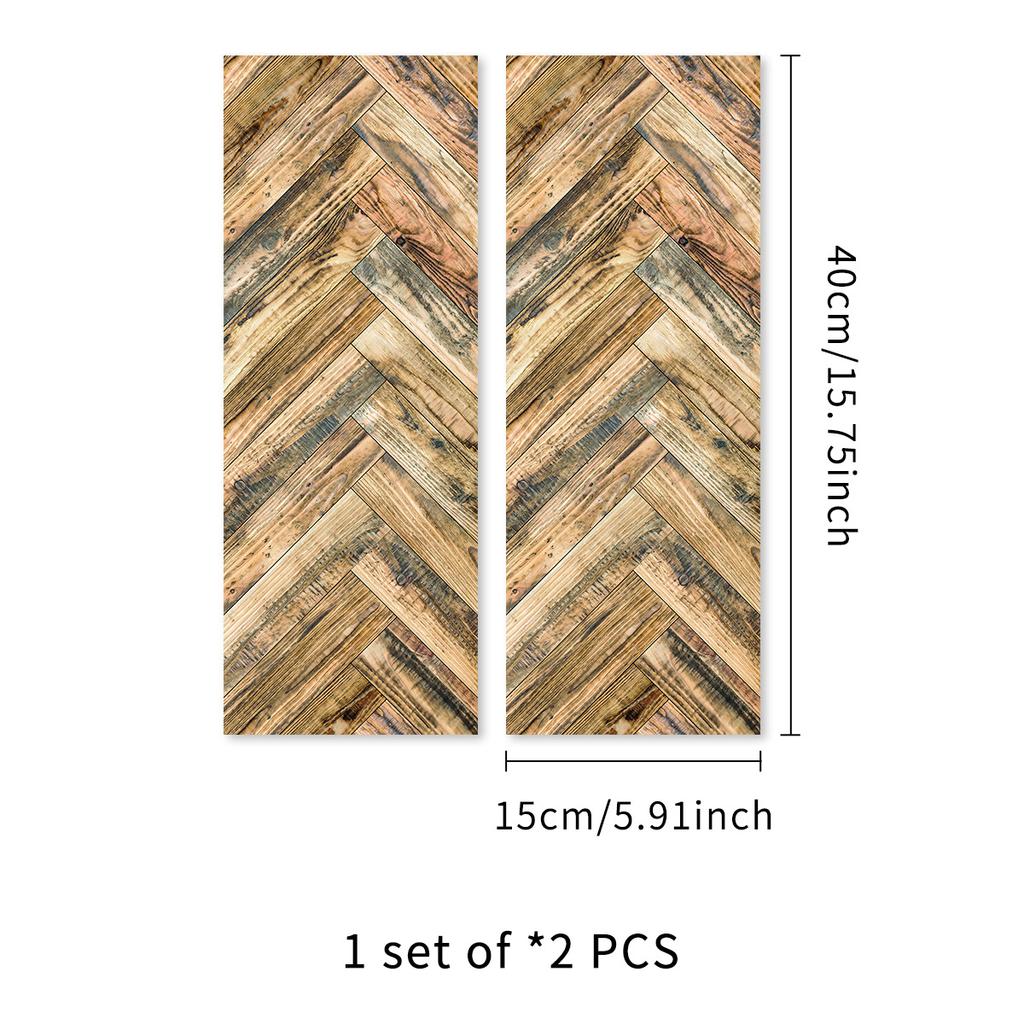 2Pcs 40X15cm PVC Wood Grain Wall Self-Adhesive Sticker Waterproof Living Room Bedroom Wall Decoration Floor Stickers