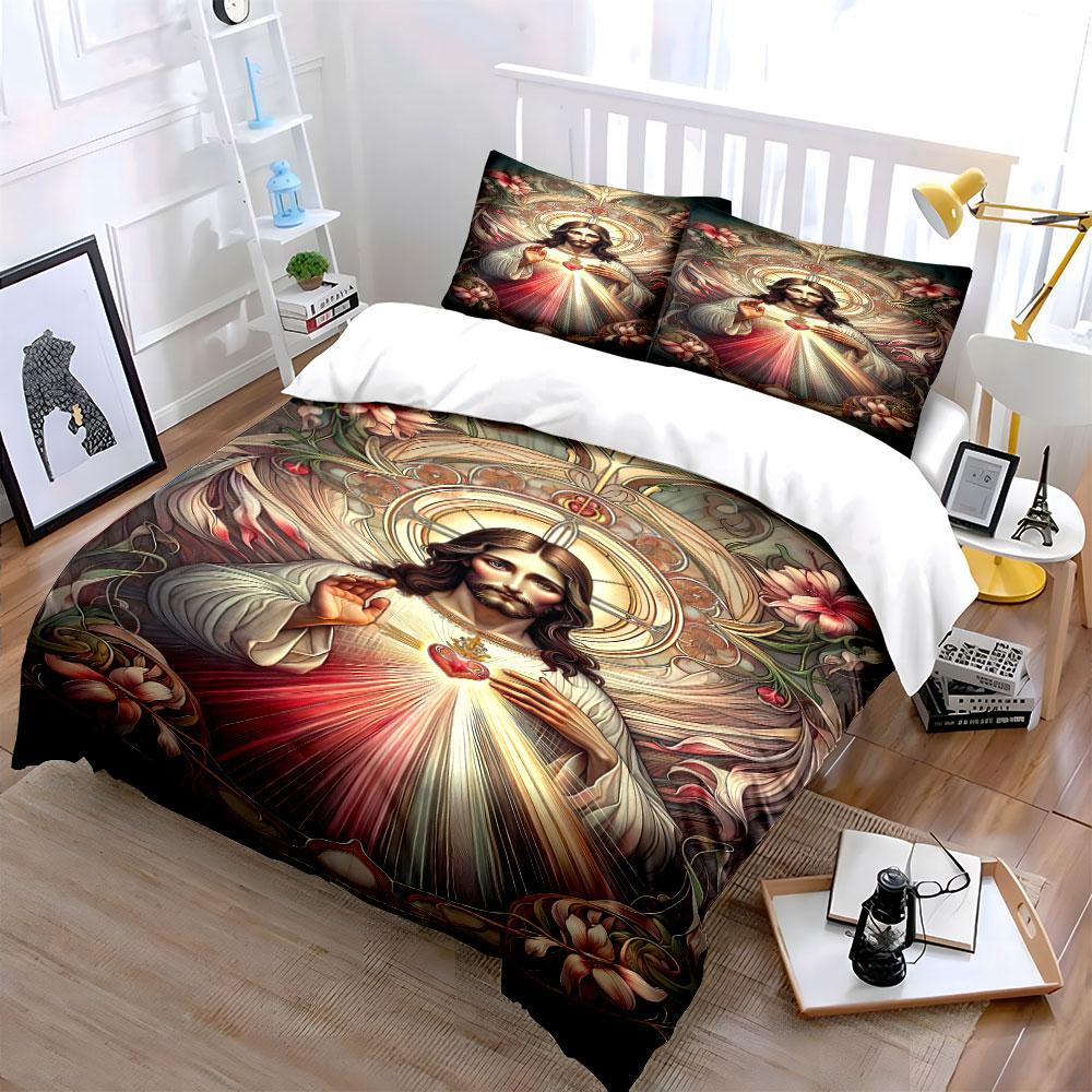 Sacred Heart and flowers. Bedding sets Duvet cover sets Duvet covers Pillowcases(1 * Duvet Cover 2 * Pillowcases without duvet insert)