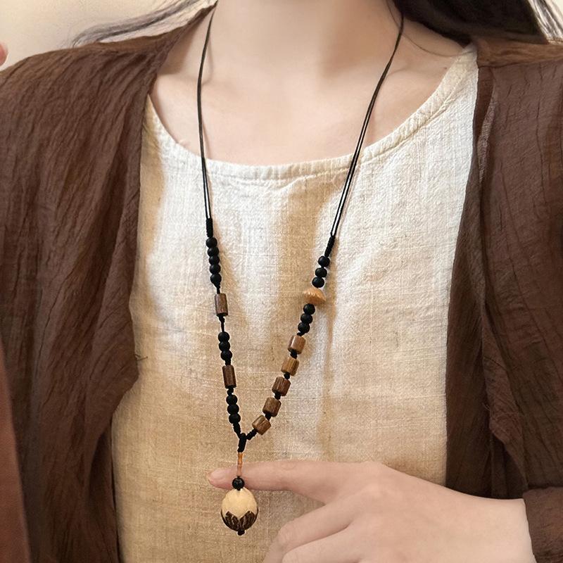 Ethnic Style Bodhi Flower Necklace For Women Girls Long Woven Flower Sweater Chain  Jewelry Accessories Birthday Gifts