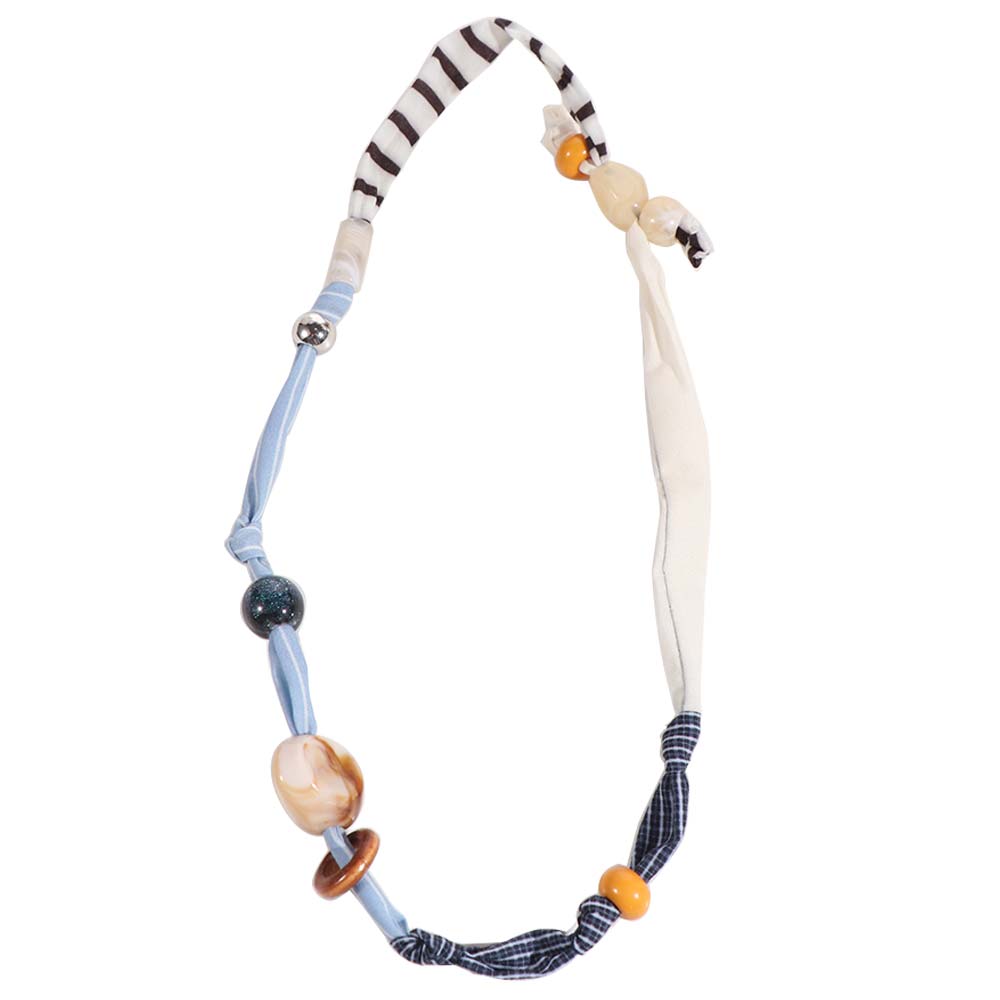 Strip Wood Bead Necklace Multicolor Bohemian Choker Patchwork Cloth Chain Necklace  Decoration