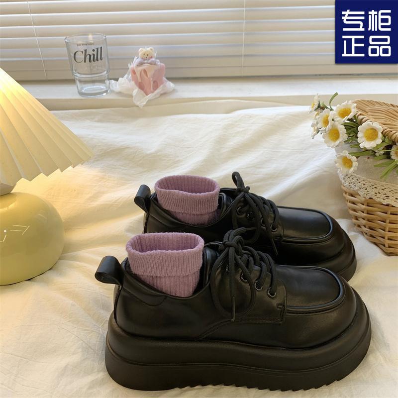 Autumn and winter student small leather shoes women, new muffin platform retro big head single shoes
