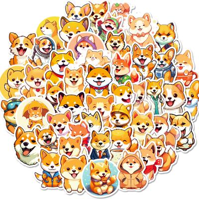 50Pcs Cute Shiba Inu Stickers – Waterproof Reusable Dog Decals for Luggage, Laptop, Phone