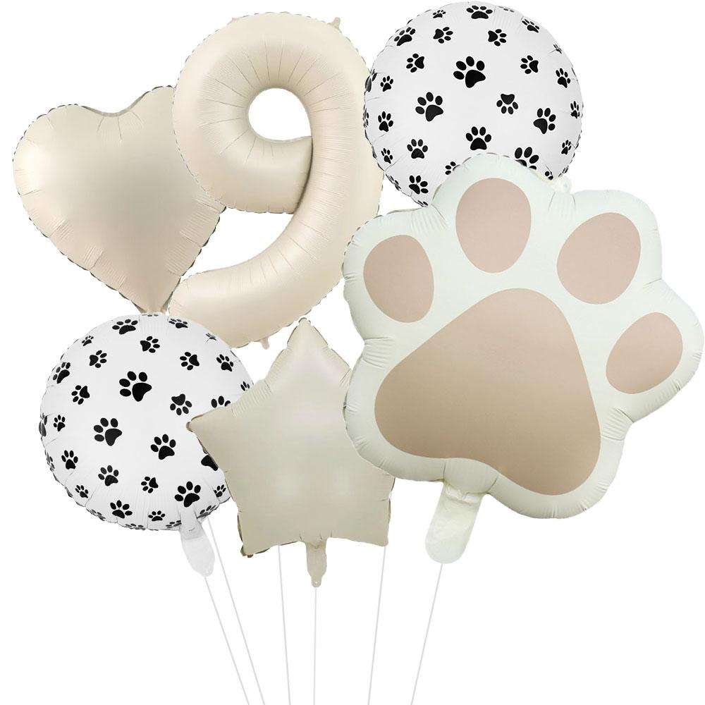 6 szt. Zwierzę Let's Pawty Pies Kot Łapa Balon Aluminiowy 32 cale Kremowy Numer Urodziny Dekoracja Balon Baby Shower