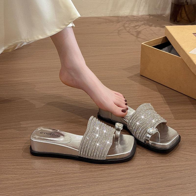 Beautiful Slope Heel Thick Bottom Cool Slippers Women's Summer Wear New with Skirt High-end Fashion Set Toe Drag