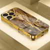 New gold-plated electroplated glass phone case with tiger pattern suitable for iPhone 17 16 15 14 13 12 11