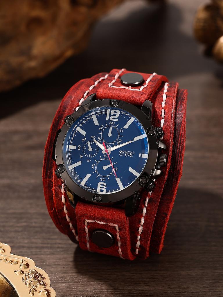 Affordable Stylish Vintage Leather Large Dial Neutral Quartz Watch