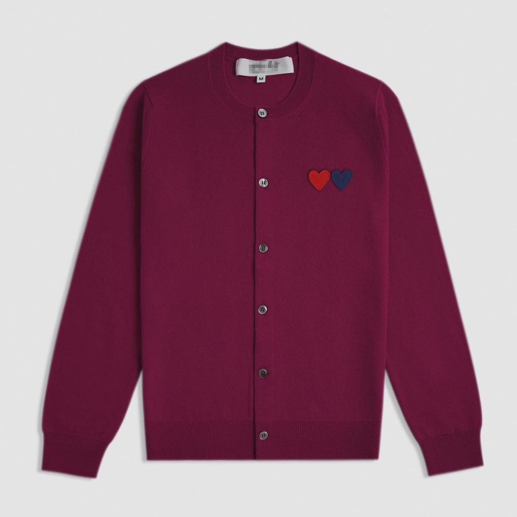 CDG Kawakubo Japanese-Style Heart Knit Crewneck Cardigan - 100% Wool, Double Mood Design, Couple Style PLAY Cardigan.