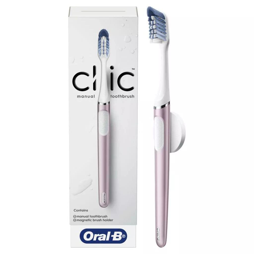 Clic Manual Rose with Magnetic Toothbrush 1 piece Oral-B Toothbrush, Quartz, Holder,