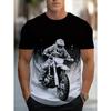 European sizes[Motorcycle Graphic T-Shirt] Durable Fabric Men's Casual Motorcycle Graphic T-Shirt | Black & White Print, Short Sleeve