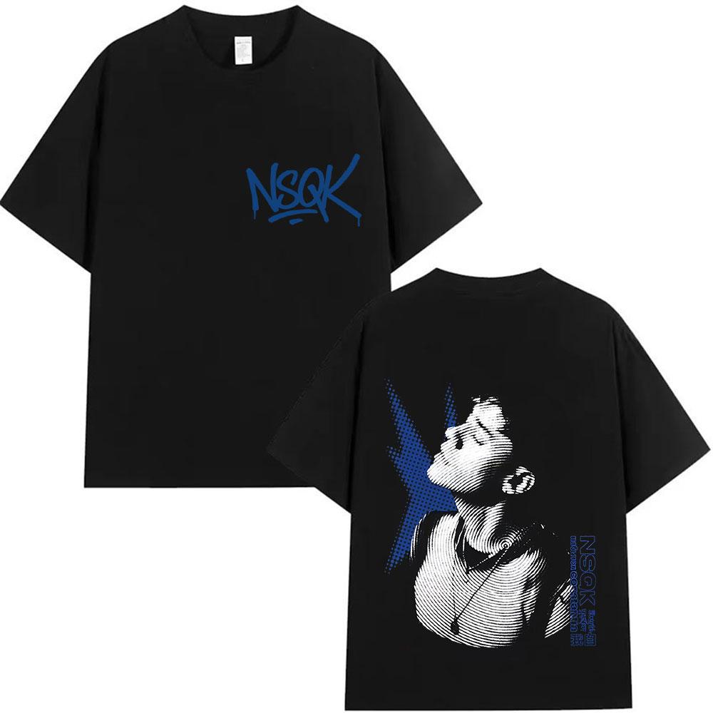 2026 Summer Bestselling NSQK BlueWhite Dark Style Casual Trend ShortSleeved TShirt Unisexs Loose and Breathable Shirt S