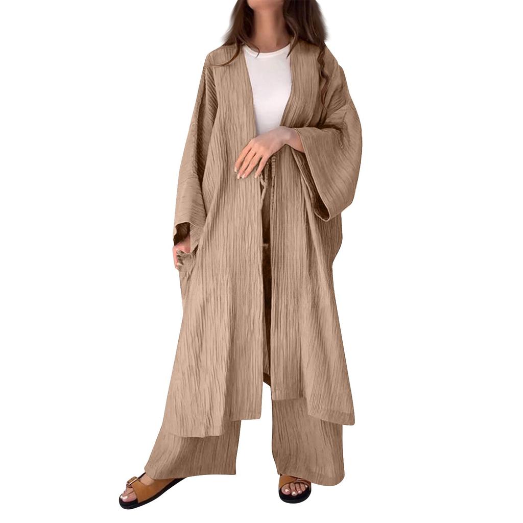 Women's Pleated Texture Split Top Straight Leg Wide Leg Pants Two-piece Set