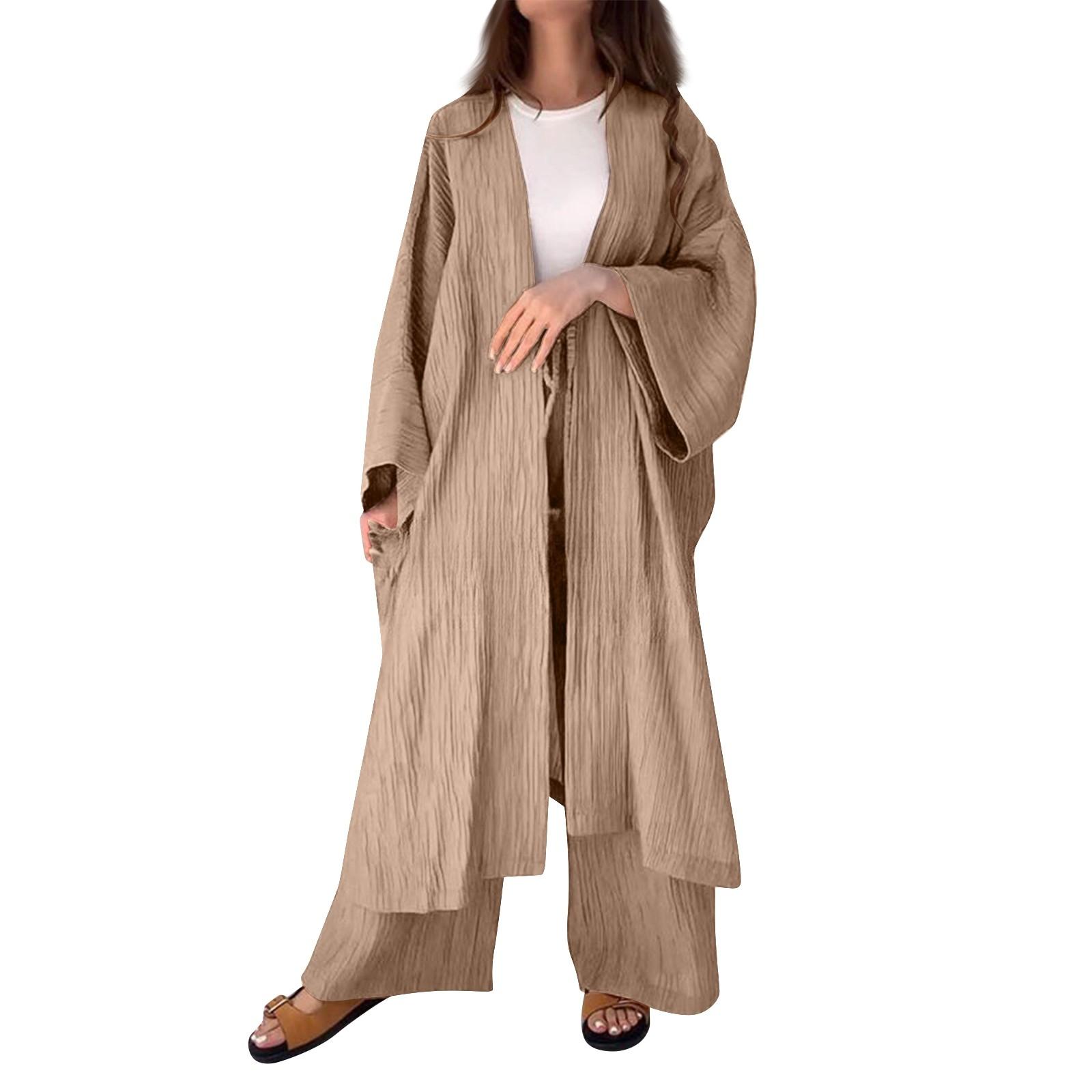 

Женский плиссированный текстурный топ с разрезом и брюки прямого кроя с широкими штанинами, комплект из двух предметов XXL хаки