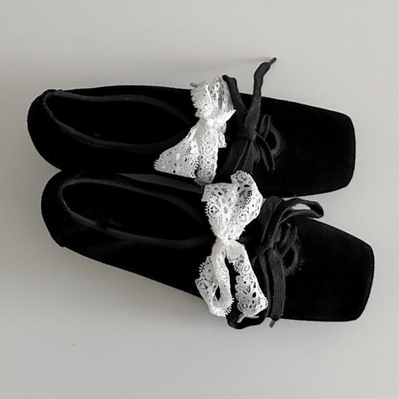 Fashion Elegant Lace Square Toe Women Pumps 2025 Spring Designer New Style Versatile High Heels Shoes Casual Ballet Style Pumps