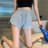 Hongkong Grau Freizeit Hose Damen Sommer High-Waist Shorts Kordelzug Sport Hose Design Sinn Schlitz Hotpants Gerade Hose