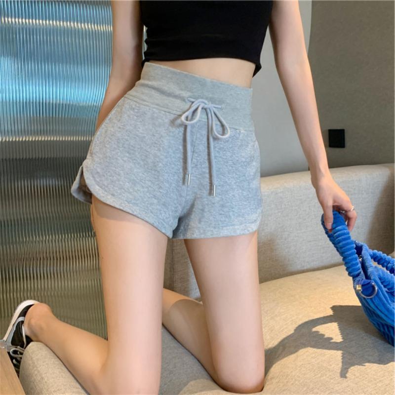 Hong Kong Gray Casual Pants Women's Summer High-waisted Shorts Draw Rope Sports Pants Design Sense Slit Hot Pants Straight Pants