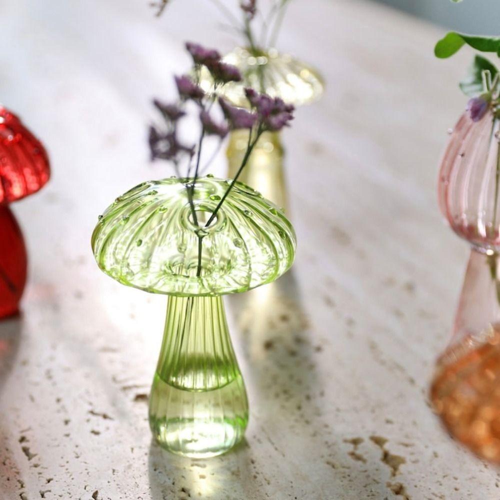 Home Decor Household Mushroom Shape Flower Bottle Aromatherapy Bottle Glass Vase Desktop Ornament
