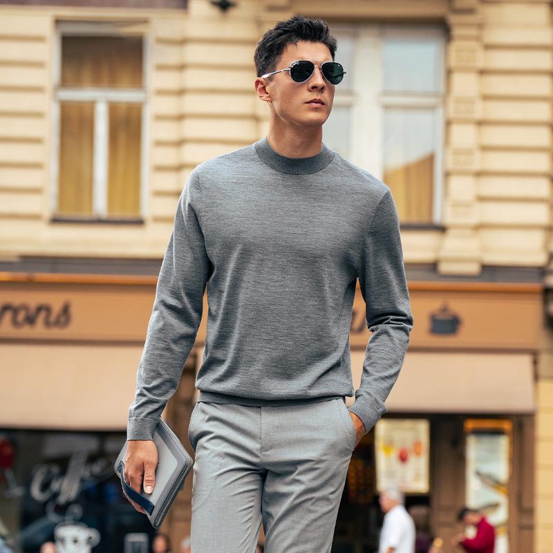 Men's Thickened Wool Sweater, Machine Washable, Solid Color - W9310 (Autumn/Winter)
